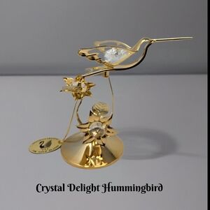 Vintage 70's Nos Australia Crystal Delight 24 Gold Plated Hummingbirds Flowers